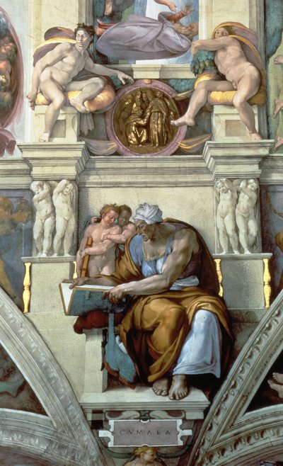 Sistine Chapel Ceiling: Cumaean Sibyl (post restoration) (detail) by Michelangelo Buonarroti